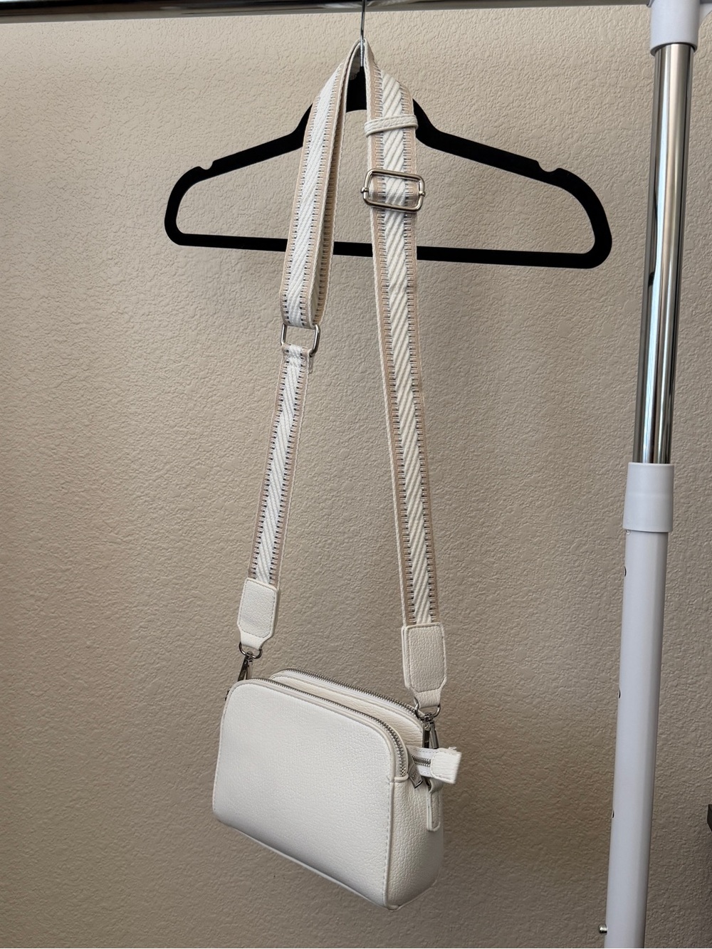 White Faux Leather Crossbody Bag with Adjustable Strap